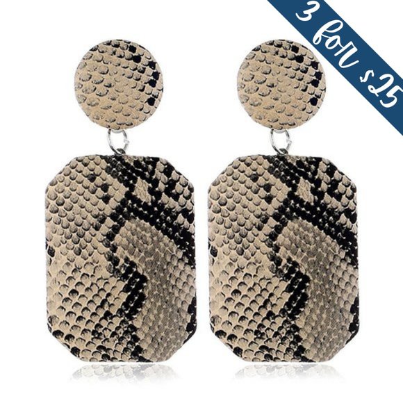 Jewelry - 3/$25 Snake Skin Faux Leather Dangle Drop Earrings